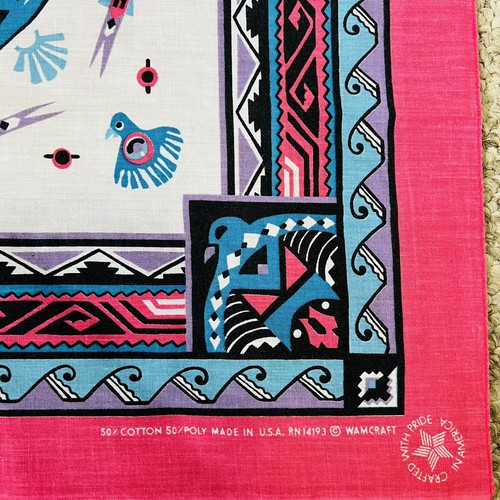 Vintage Bandana Square Red Teal Native Southwestern White - Picture 3 of 5