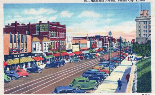 Postal de 1948 de autos antiguos de Minnesota Avenue Kansas City Kansas - Imagen 1 de 2