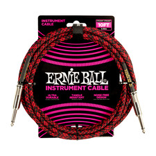 Ernie Ball P06394 Braided Straight/Straight Instrument Cable - 10ft - Red/Black
