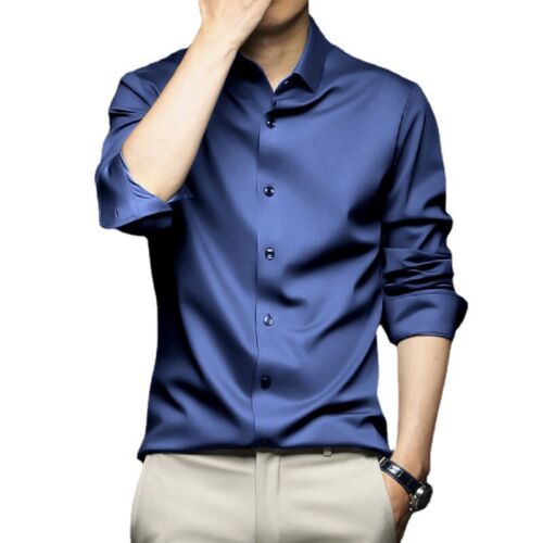 Stretch Anti-Wrinkle Shirt, Mens Long Sleeve Solid Color Dress Shirt - Picture 9 of 36