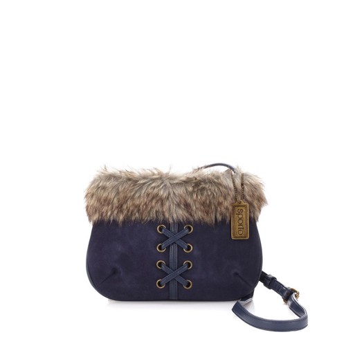 Sporto Suede Lace-Up Crossbody with Faux Fur Trim hand bag Purse - Picture 11 of 18