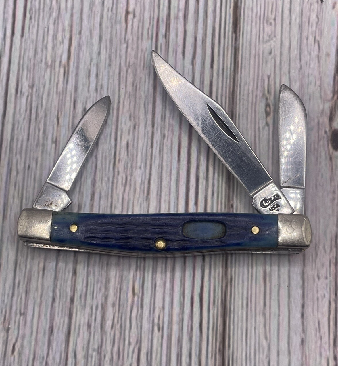 Case XX Knife Made in USA 6344 SS Medium Stockman Blue Jigged Bone Vintage eBay