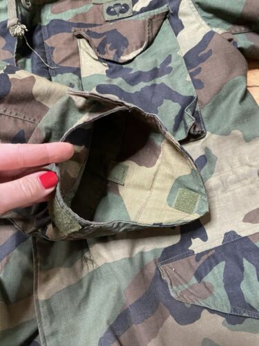 US Military C/W Field Coat w/Hood Large Regular Woodland Camo Cold Weather Patch - Picture 19 of 20