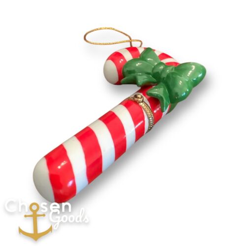 Bastón de Caramelo Adorno de Navidad Porcelana Bisagras Regalo Sorpresa Borde Dorado - Imagen 3 de 6