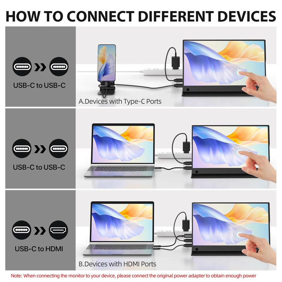 EVICIV Tragbarer Monitor Touchscreen 14 Zoll 1080P Mobiler Display Typ C USB C A - Bild 4 von 4
