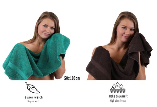 Betz 10-tlg. Handtuch-Set CLASSIC 100% Baumwolle smaragdgrün / dunkelbraun - Bild 5 von 6