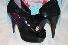NEW! NIB! POETIC LICENSE London Black Suede MANHATTAN Jeweled Bow Platform $139
