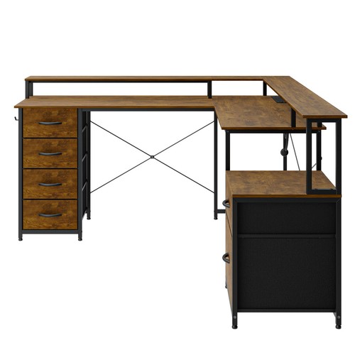 L Shape Gamin Desk Convertible Corner Computer Desk 2 Person Office Table Walnut - Picture 4 of 9