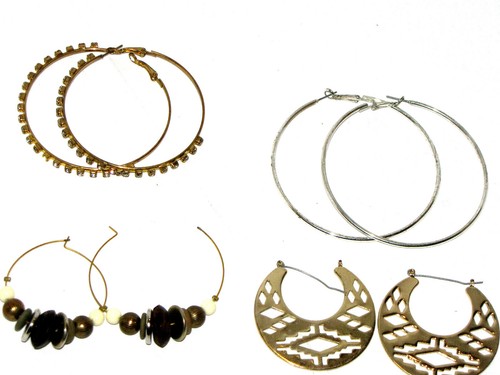 Mix Lot Of 7 Hoop Earring Dangle Gold Plated Rhinestone Beaded Flower Butterfly - Picture 12 of 12