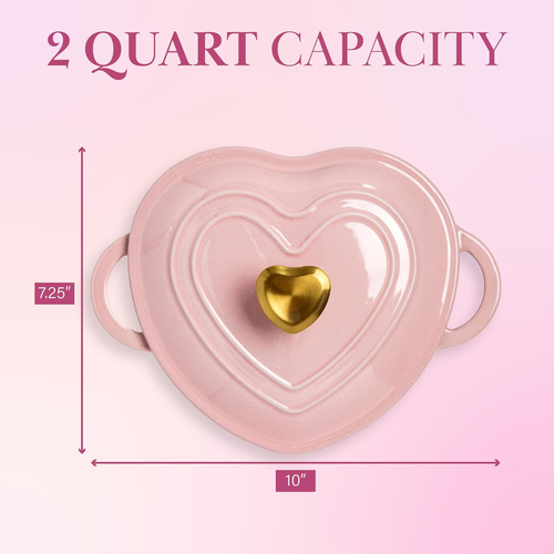 Paris Hilton Enameled Cast Iron Dutch Oven Heart-Shaped Pot with Lid, Dual Handl - Picture 7 of 12