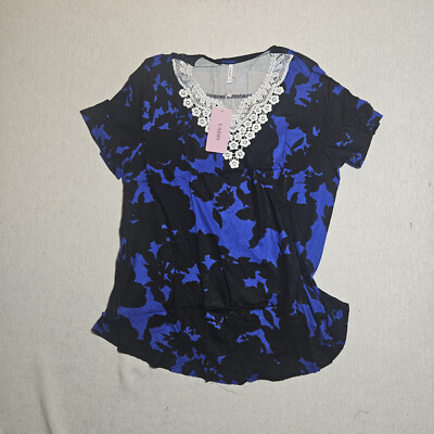 Cathy Blue & Black Summer Tunic Short Sleeve Women's XXL