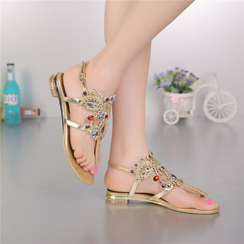 Damens Summer Bohemia Rhinestones Hollow Beach Sandales Beach Hollow Comfortable Flat Schuhes 0b27c1 Damens Summer Bohemia Rhinestones Hollow Beach Sandales Beach Hollow Comfortable Flat Schuhes 0b27c1