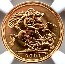 2001 Gold Half Sovereign NGC MS65 Britain 1/2 Uncirculated Sealed