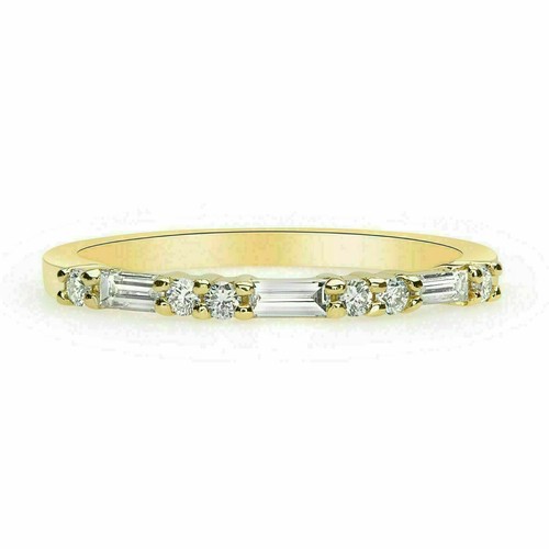 1.20 Ct Baguette & Round Cut Diamond Wedding Band Ring 14K Yellow Gold Plated - Picture 2 of 5