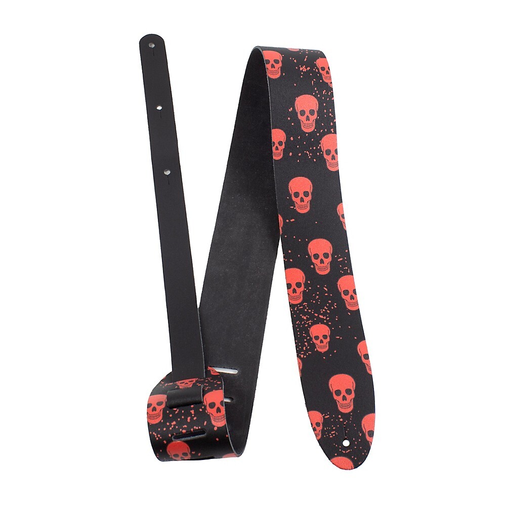 Гитарный ремешок Perris Direct to Leather Red Skulls длиной 2,5 дюйма.