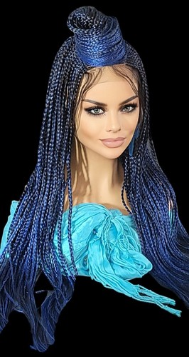Handgefertigte geflochtene Lace Perücke | Ombre Blau | exotische Farben | Neu mit Etikett | lang & wunderschön - Bild 24 von 24