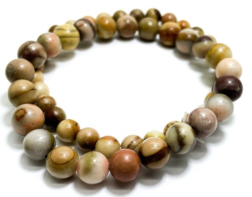 African Zebra Jasper Smooth Round Natural Gemstone Beads Stretch Bracelet PGB23 - Picture 1 of 3