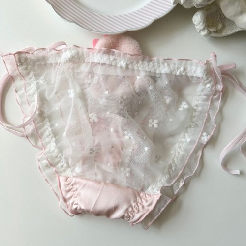 Cartoon Plush Lace Panties Sweet Ruffle Briefs Japanese Anime Tie Side Underwear - Picture 4 of 18