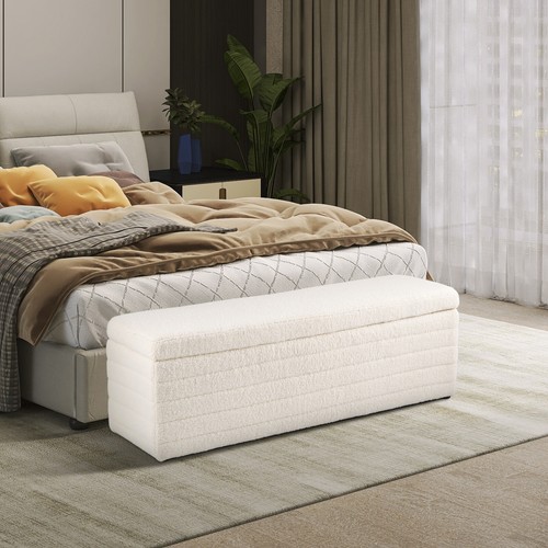 Teddy Upholstered Ottoman Storage Bench Box End of Bed Stool for Bedroom -White - Picture 13 of 51