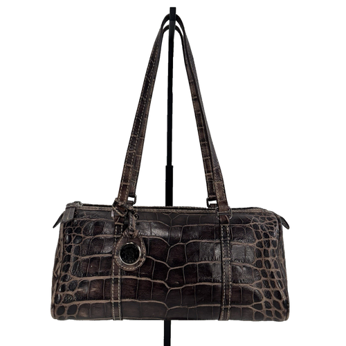 Vintage Dooney and Bourke Brown Croc Texture Leather Satchel Bag