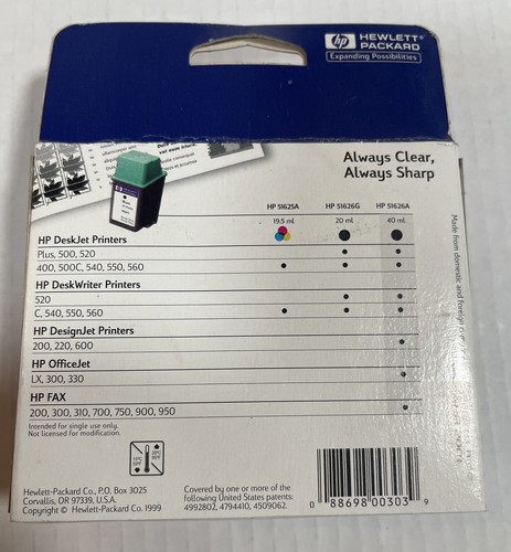 Vintage HP Inkjet large black 51626A Exp Dec 2001 Original Unopened Box - Picture 5 of 8