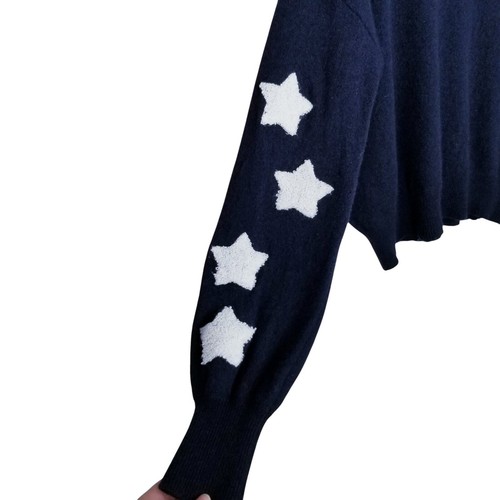 Blank Paige Cashmere Blend Navy Blue White Stars Sweater Size S - Picture 3 of 7