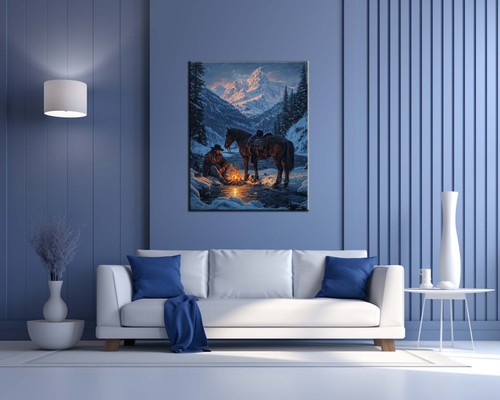 Cowboy Sitting Next To Campfire With Horse,Vintage Americana Wall Art Decor - Picture 8 of 8