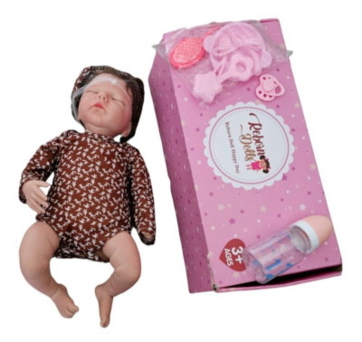 Reborn Baby Doll Happy Day Silicone Sleeping Girl Brunette NIB with Accessories