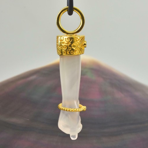 Gold Vermeil Sterling Mano Fico Figa Anhänger Chalzedon Smaragd Diamant 11.48 G - Bild 10 von 11