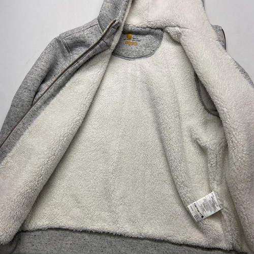 Carhartt Hoodie Girls M (8-10) Heather Gray Cotton Sherpa Lined Pockets Full Zip - Picture 11 of 17