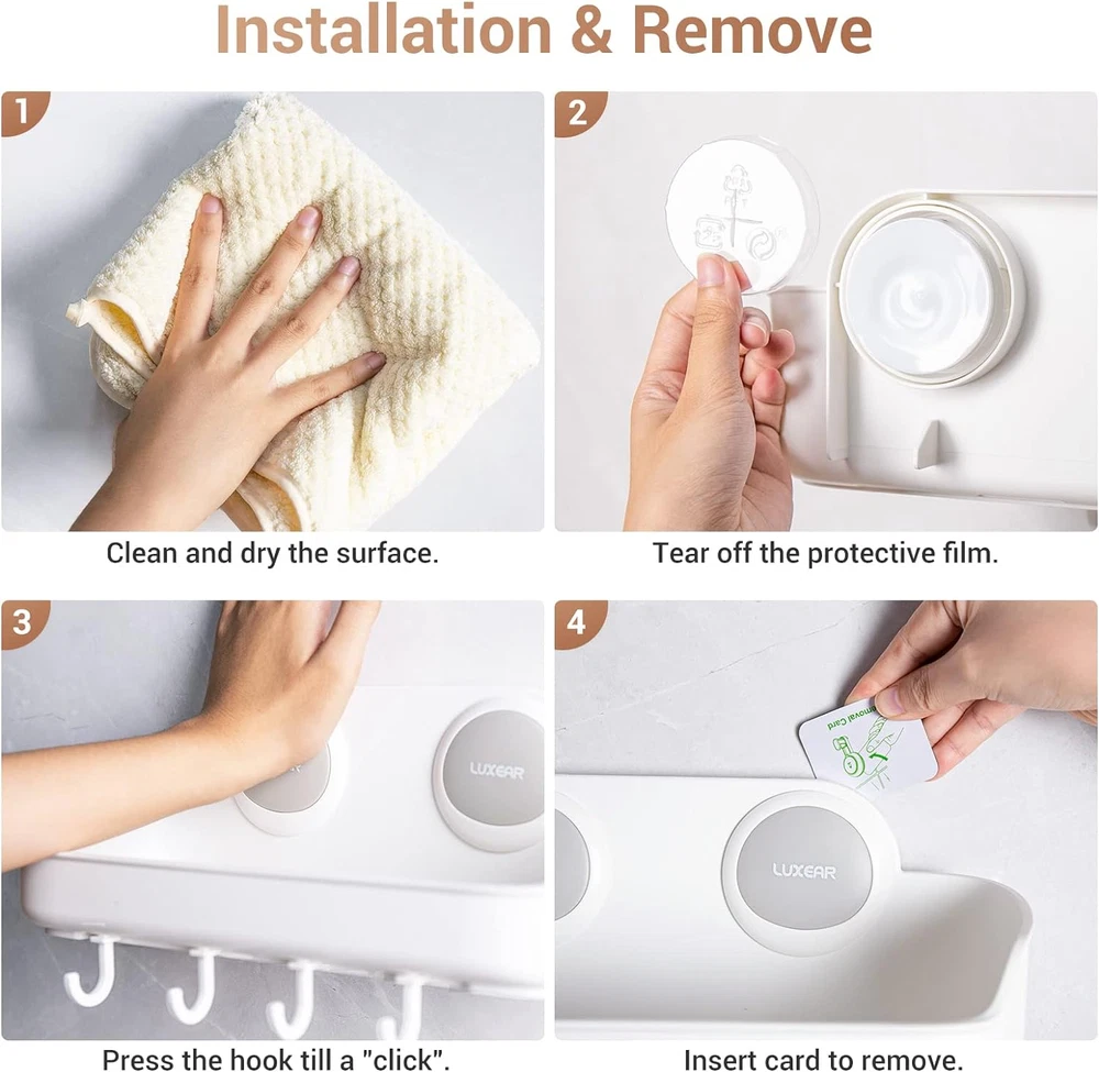 Shower Caddy Suction Cup No-Drilling Removable Bathroom Shower Shelf Powerful Sh