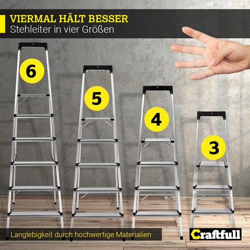 B-Ware Leiter Aluleiter Klappleiter Stehleiter Haushaltsleiter Alu 3-6 Stufen - Bild 6 von 32