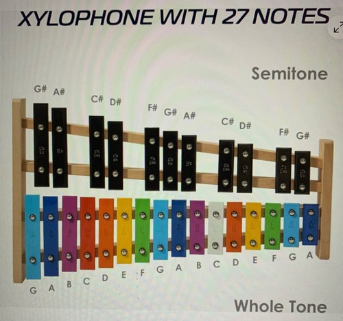 27-Note Glockenspiel Xylophone With Colorful Keys & Carry Bag Wooden Frame & Be - Picture 3 of 6