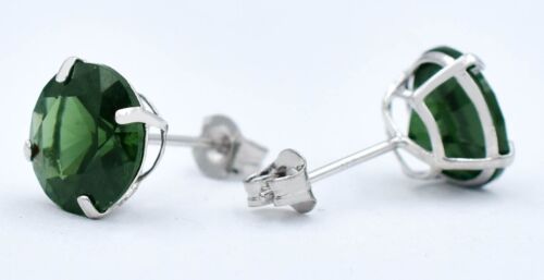 GENUINE 3.74 Ct GREEN TOURMALINE STUD EARRINGS 14K SOLID GOLD- Free Certificate - Picture 5 of 7