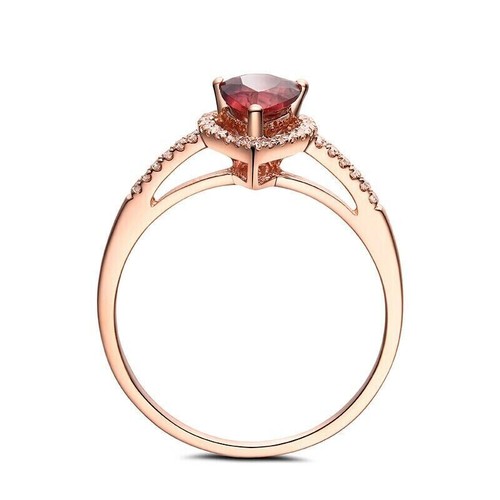 Natürlicher Turmalin Diamanten Verlobungsring Ehering 14 Karat Rotgold Ring - Bild 4 von 4