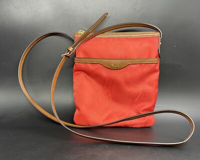 Lauren Ralph Lauren RLL Logo Red Nylon &Brown Leather