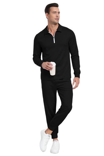 Men Tracksuit 2 Piece Sweatsuit Track Suit 1/4 Zip Long Sleeve Tops Jogging Pant - Picture 27 of 93