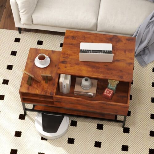 Modern Lift Top Coffee Table Center w/Sturdy Metal Frame Removable Storage Shelf - Picture 5 of 10