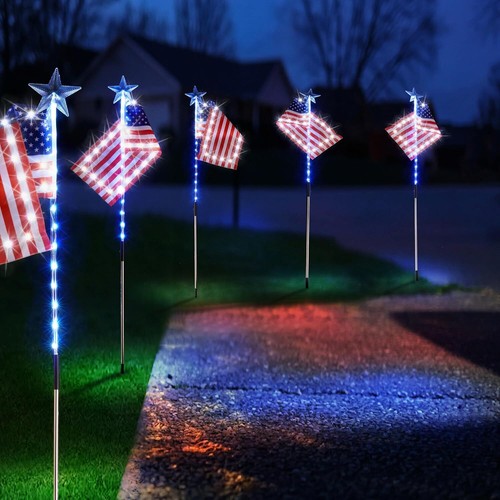 4-PACK Solar July American Flag 4th Lights Lights, Outdoor Garden Patriotic - Picture 7 of 11