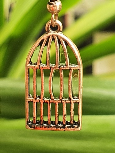 Bird Cage Earrings Blue Enamel Rose Gold Plated Quality Fashion Costume Earrings - Picture 7 of 8