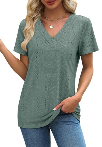 Trendy Women's Spring Summer Tops 2025 Vacation Work Blouses Cruise Green L - Bild 3 von 6