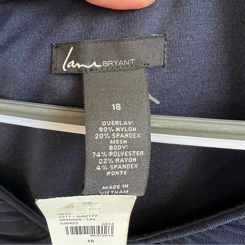 Lane Bryant NEW Navy Blue & Black Trim Sleeveless Ruched Mesh Bodycon Dress - Picture 4 of 6