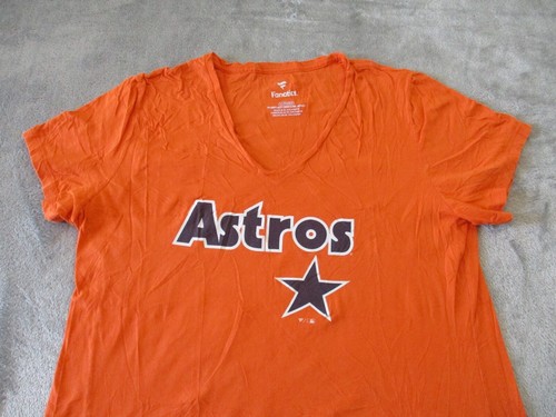 Houston Astros Shirt Womens Adult XL Orange Blue Logo MLB Baseball V Neck Ladies - Picture 2 of 12