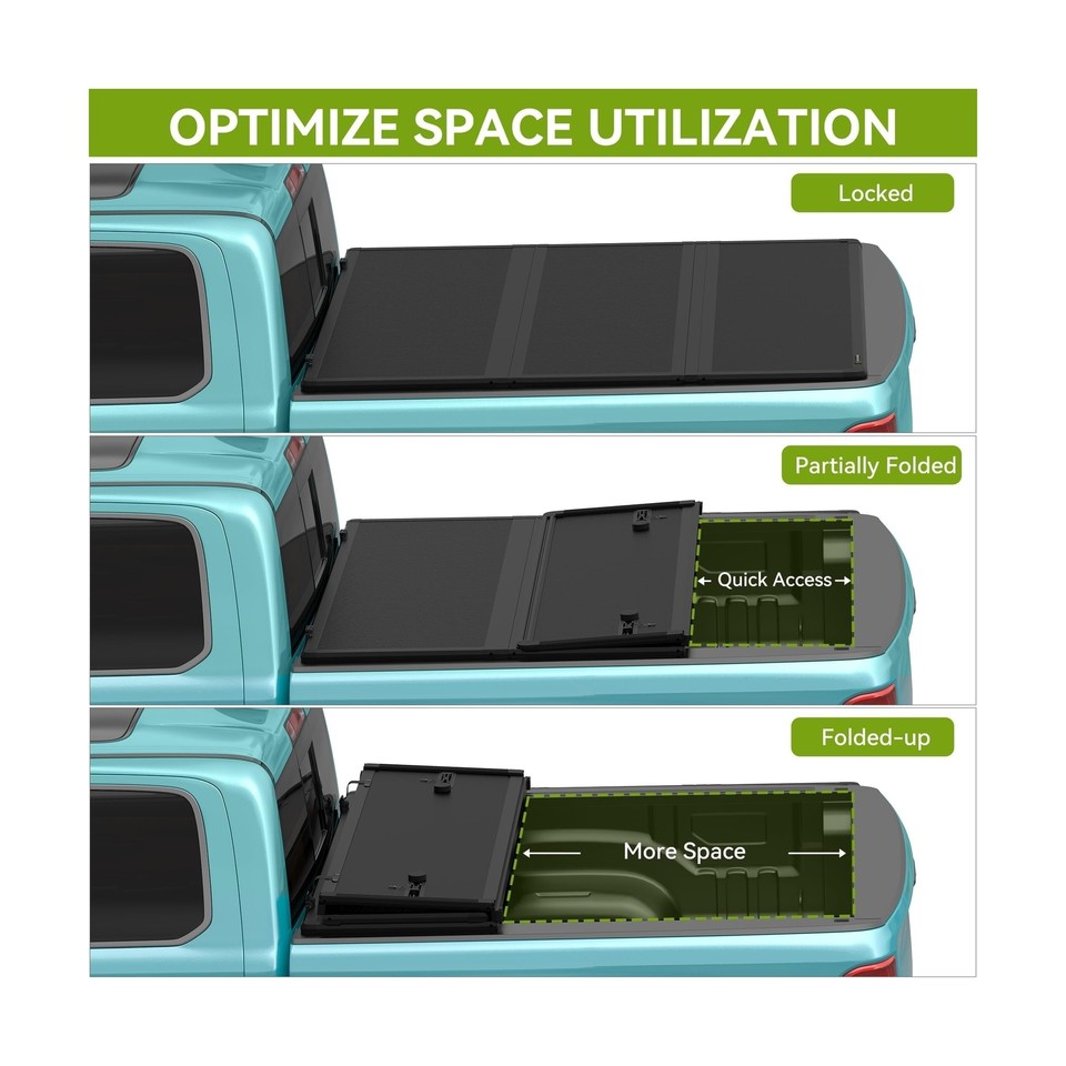 AUTOSAVER88 FRP Hard Trifold Truck Bed Tonneau Cover Fits for Chevy