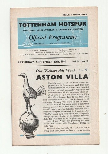 Tottenham Hotspur 1961/62 Selezione di Programmi Home League da Menù - Foto 5 di 12