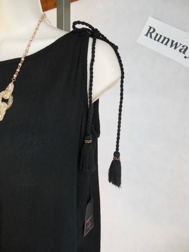 Black Cami Crop Top Shirt S Small tank boho style tassels - Picture 4 of 5