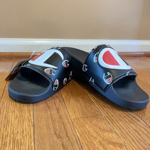 Champion Men IPO-R Black White Red Slides Repeat C Logo All Over Slides 8 Casual - Picture 14 of 14