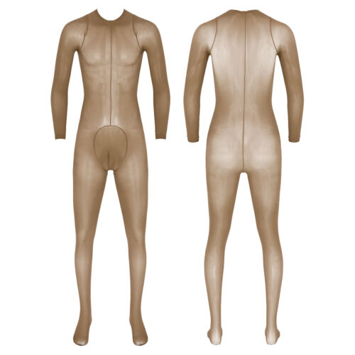 Herren Body Langarm Overall Fuß Strampler Nachtwäsche Playsuit Sexy Oil - Bild 54 von 56