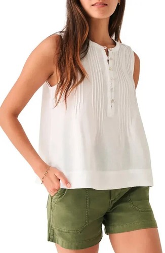 Faherty L125640 Damen Weiß Leinen Isha Ärmellos Top Größe M