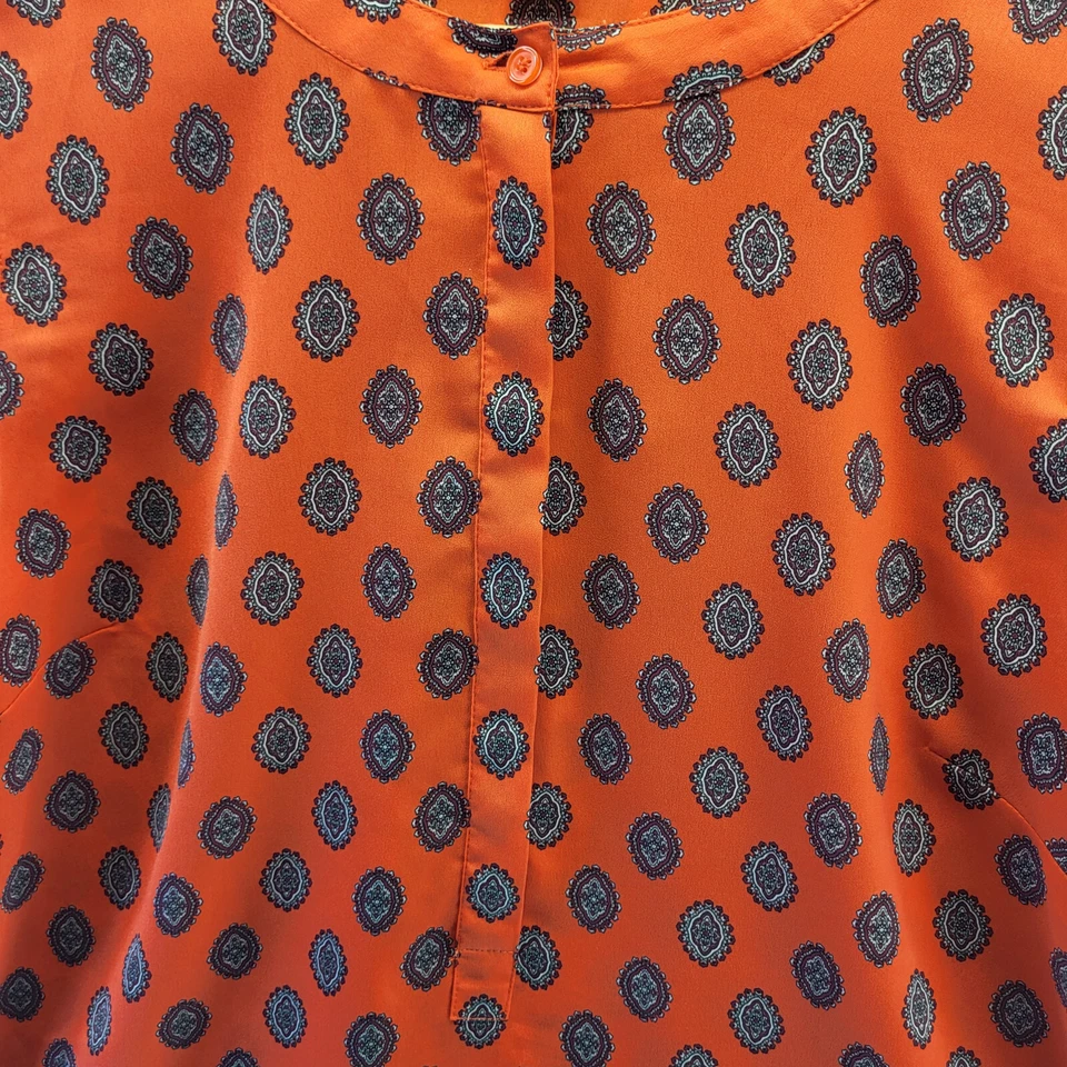 Blusa túnica Henley crepé drapeada J.Crew para mujer pequeña naranja manga larga A9106 Foto 3 de 4